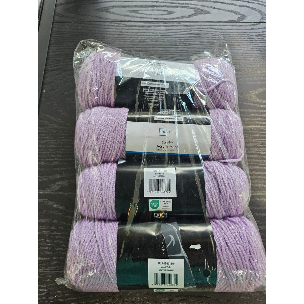 Mainstays Sparkle Acrylic Yarn Sweet Violet 4 Skeins Medium 4 Worsted 251 Yds